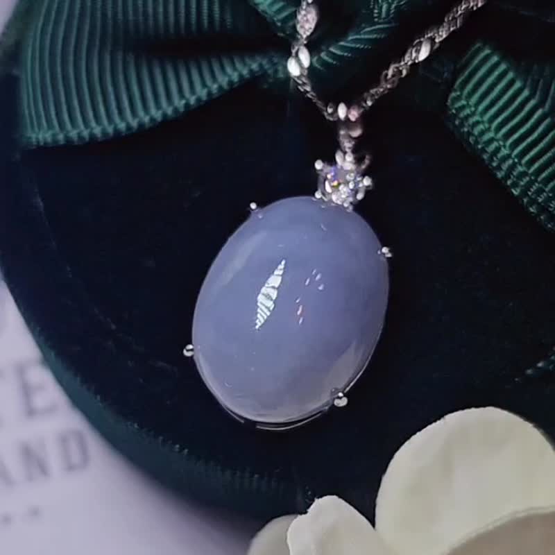 |贵气浓紫|A货翡翠细糯冰浓茄紫大蛋面18mm纯银镀18k简约吊坠 - 项链 - 玉石 