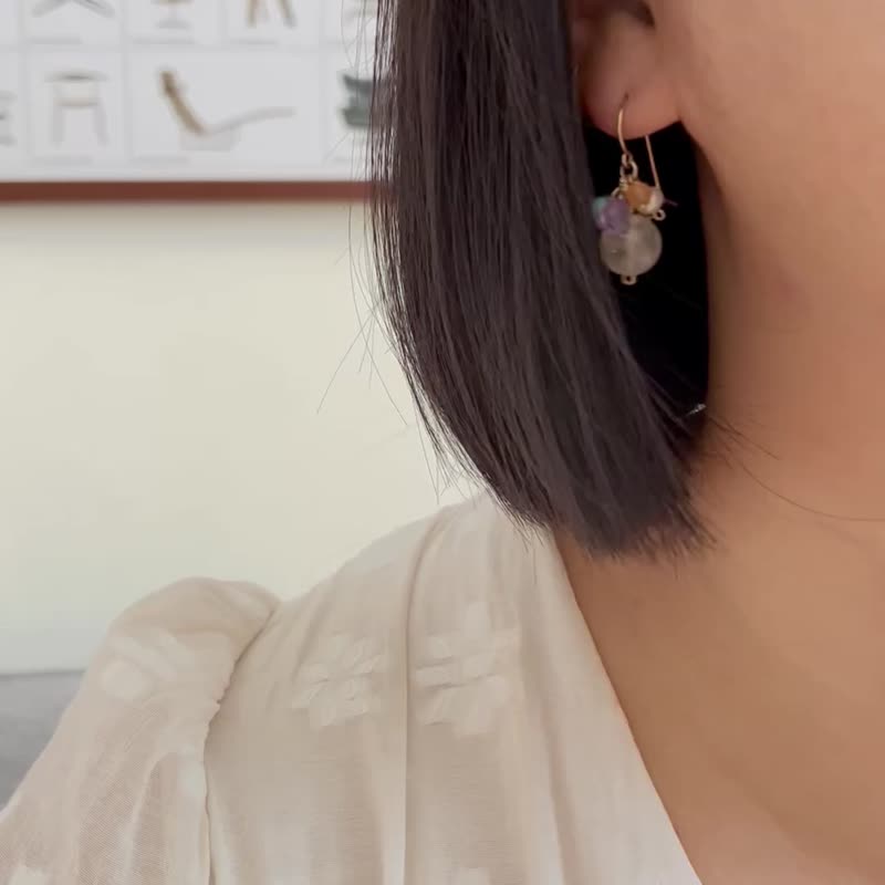 超级可爱冰裂水晶耳环 七色宝石 彩宝 美国进口14k包金 不褪色 - 耳环/耳夹 - 宝石 透明