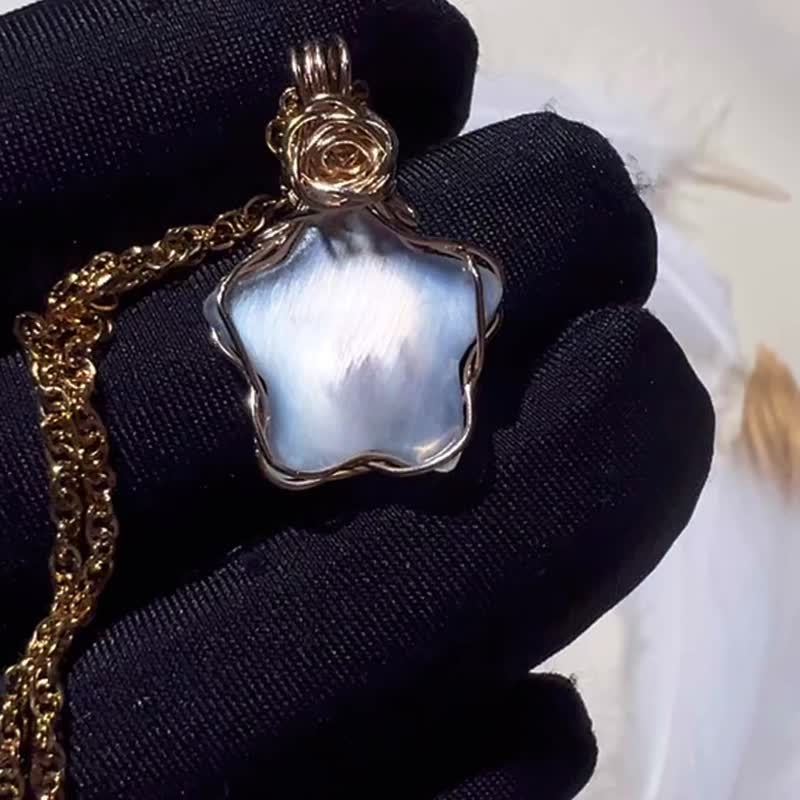 纯手工制作进口14K包金绕线稀有色粉紫大星星月光石项链 - 项链 - 宝石 多色