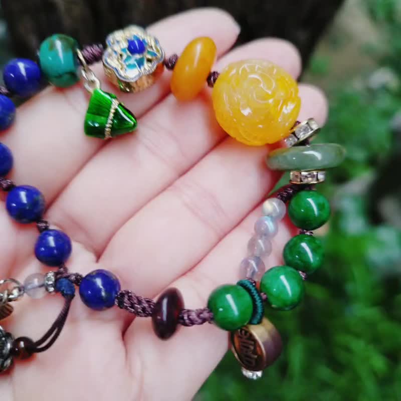 金银财宝 Jinyin caibao 蜜蜡翡翠玉青金石编织手链 - 手链/手环 - 宝石 