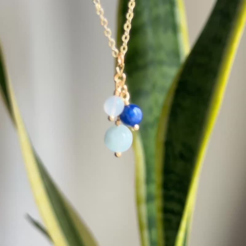 蓝海静心 | 蓝晶石 海蓝宝 月光石 天然石项链 礼物推荐 - 项链 - 其他金属 蓝色