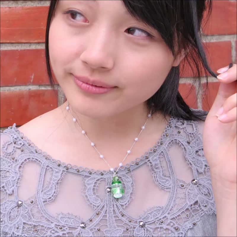珍爱小藏香 精油香氛项链 绿色香氛琉璃x珍珠x钢链 链长可调 - 项链 - 琉璃 绿色