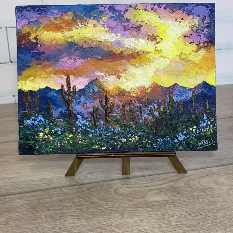仙人掌画原创压克力画日落天空艺术山风景 - 墙贴/壁贴 - 其他材质 多色