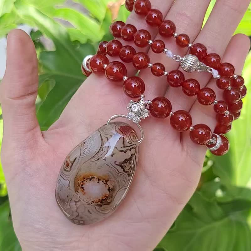 红玛瑙玉瓍 红运当头 水墨风 招财 富贵 大宝石项链 单品 礼物 - 项链 - 宝石 红色