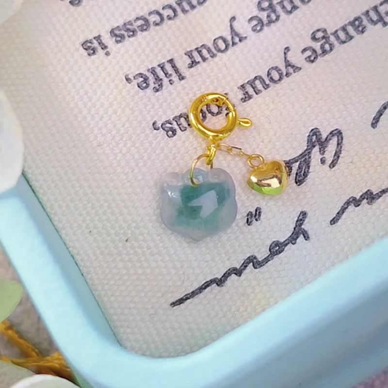 顺风顺水•招财|纯18k金爱心冰胶蓝飘花如意|缅甸A货翡翠随意扣 - 项链 - 玉石 