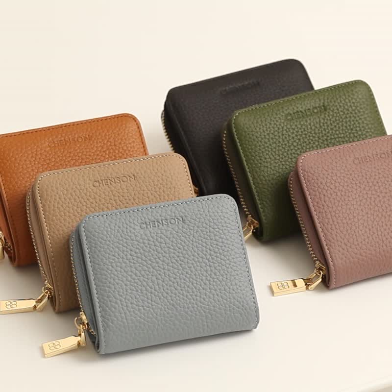 CHENSON真皮 17卡软蓬蓬牛皮短夹  豆沙紫(W19073-U) - 皮夹/钱包 - 真皮 紫色