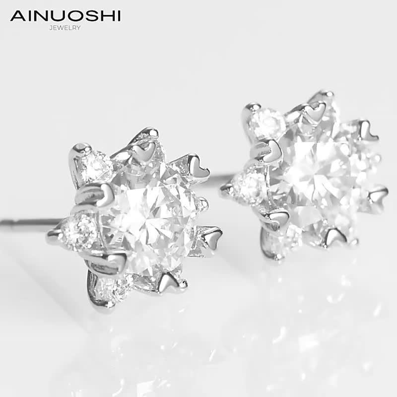 0.8克拉雪花莫桑钻耳环 - 耳环/耳夹 - 钻石 
