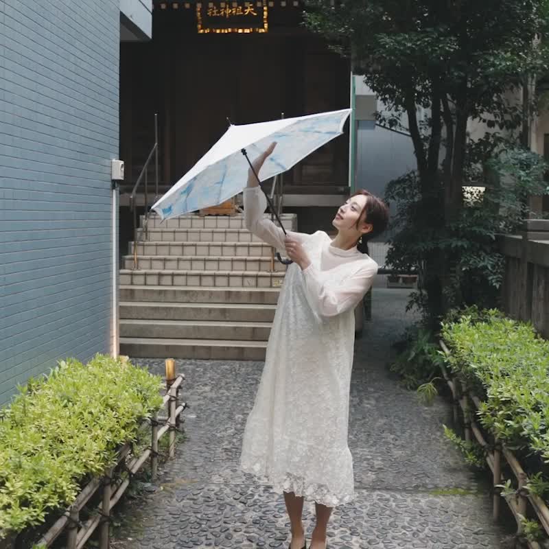 CARRY saKASA 日本反向伞 韩国特殊蕾丝印花布-流华/ryuka - 雨伞/雨衣 - 聚酯纤维 蓝色