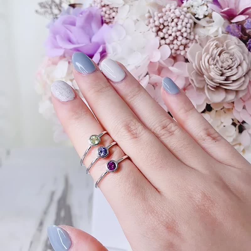 紫樱 | 丹泉石 / 坦桑石 单钻包镶 戒指细戒 十二月生日石 希望 - 戒指 - 宝石 蓝色