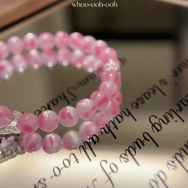 高品透体蔷薇辉樱花雨纯银配饰设计款手链 - 手链/手环 - 水晶 粉红色