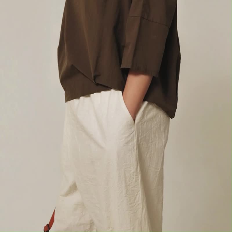 乘风船领箱型宽版上衣 - 女装上衣 - 其他材质 咖啡色