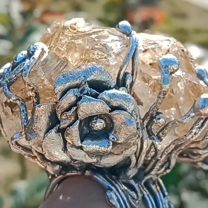 黄泥骸骨/骨干水晶原矿手工银戒~0 ~Skeletal Quartz Silver Ring - 戒指 - 纯银 