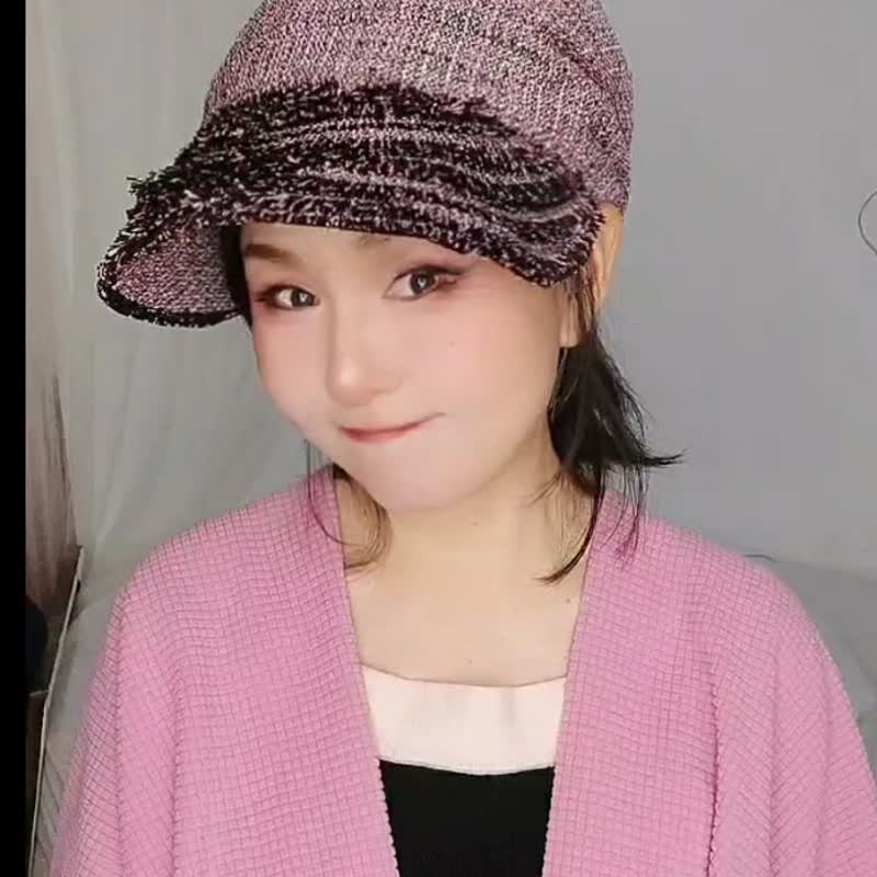 DYM Fashion莫兰迪丁香粉 法式贝蕾报童帽 订制帽-小众设计师品牌 - 帽子 - 棉．麻 粉红色