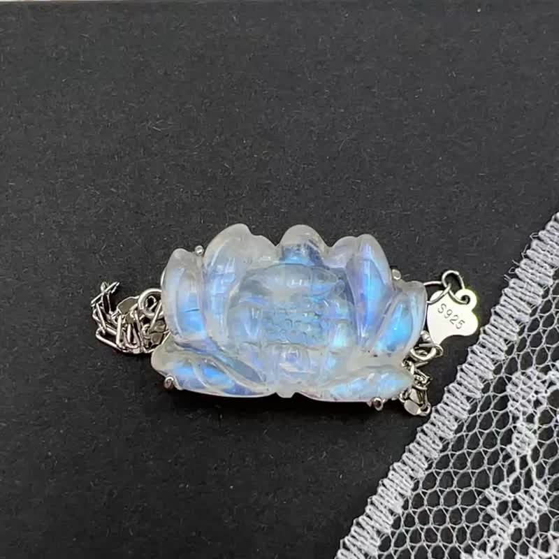 高品蓝月光 925纯银手链 莲花雕刻 - 手链/手环 - 水晶 