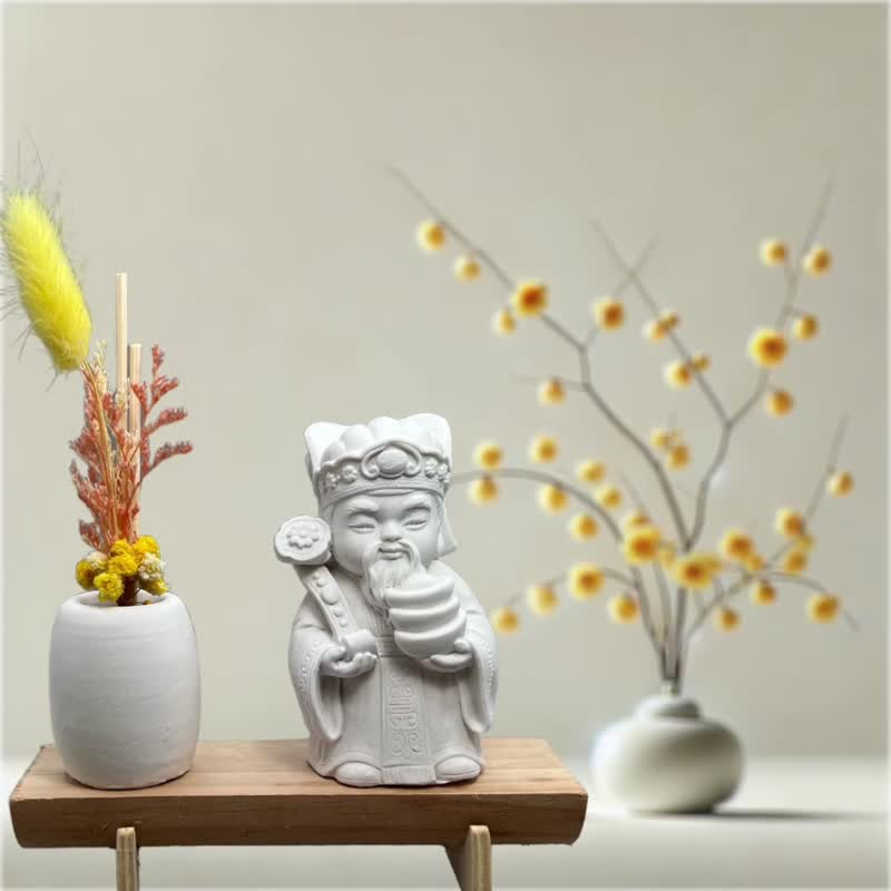 文青简约风 净念吉祥之财神爷/土地公 原木底座系列 香氛扩香 - 香薰/精油/线香 - 水泥 白色