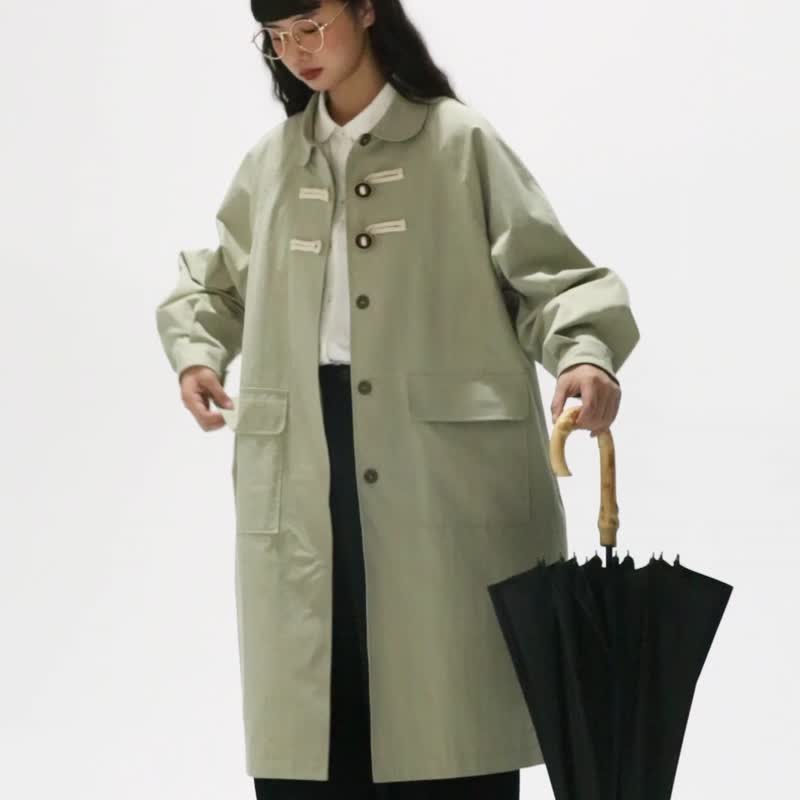 odd maker3色牛角扣风衣外套宽松风衣女中长款初秋宽松外套 - 女装西装外套/风衣 - 棉 