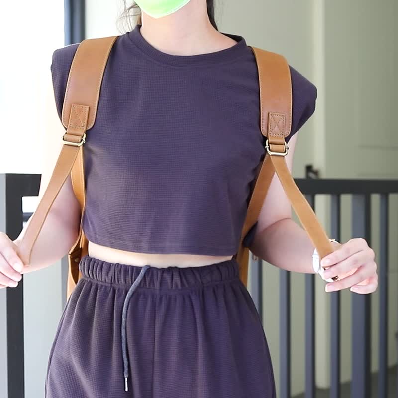 【24hr快速出货】真皮收纳后背包-5284两色 - 后背包/双肩包 - 真皮 卡其色