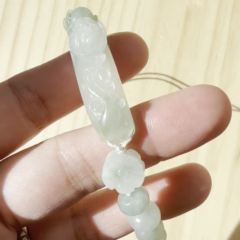 手工編織翡翠手链 — 玉兰与花影 - 手链/手环 - 玉石 绿色