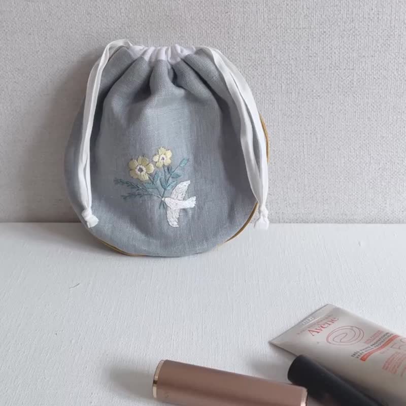 刺绣花鸟镶边束口袋材料组－全程影片教学 新手ok - 编织/刺绣/羊毛毡/裁缝 - 棉．麻 