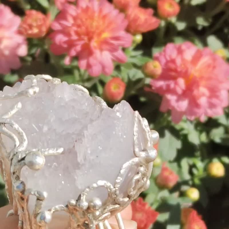 蓝纹玛瑙手工银戒 纯银戒指~ ** 旦 **~ Druzy Agate Silver Ring - 戒指 - 纯银 