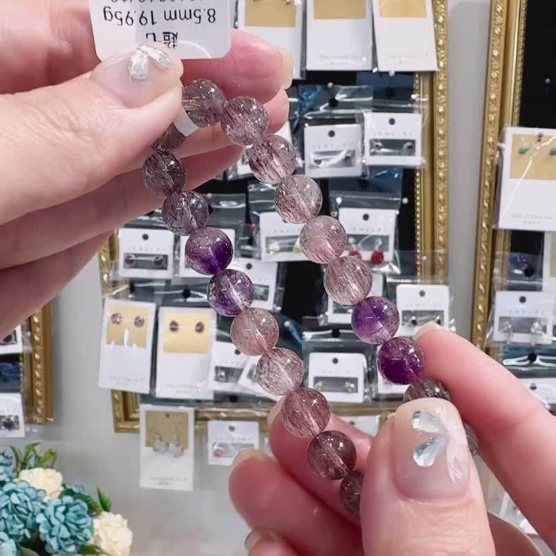 小精品爆闪天然超七紫超七红超七8.5mm19.95g手珠三轮骨干水晶 - 手链/手环 - 水晶 多色