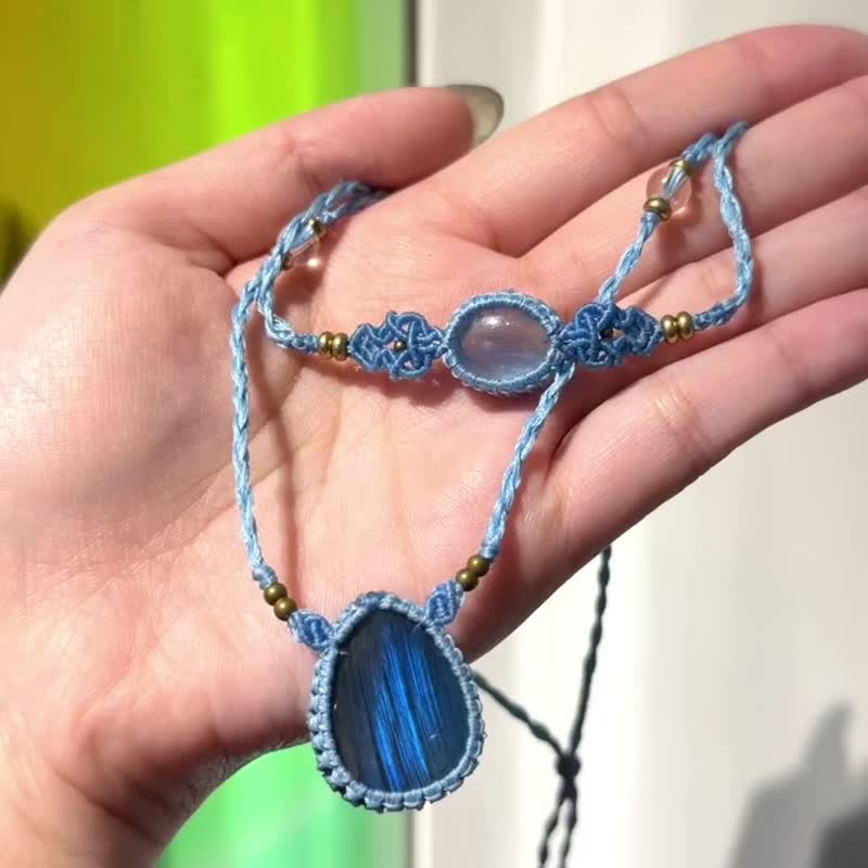 Crystoria Stone |Macrame| 南美蜡线 | 项链 | 蓝光拉长石 - 项链 - 宝石 蓝色