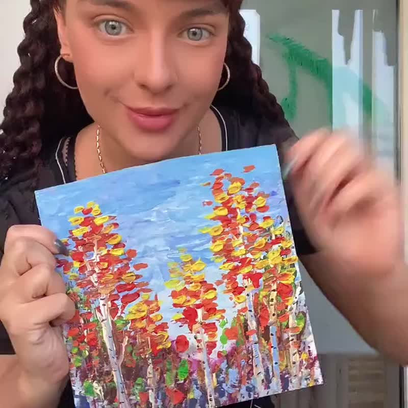 桦木画树原创艺术山水画亚克力Impasto花小画8*8MyrikArt - 海报/装饰画/版画 - 其他材质 多色