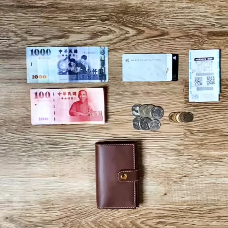 卡夹零钱包 | 手工皮件 | 定制化礼物 | 植鞣革-三折零钱包 - 皮夹/钱包 - 真皮 咖啡色