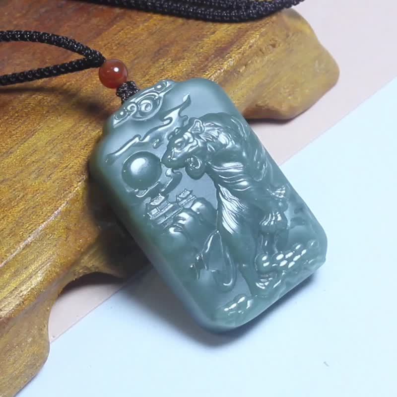 【猛虎下山】天然和田玉项链/老虎吊坠/十二生肖挂件/礼品 - 项链 - 玉石 绿色