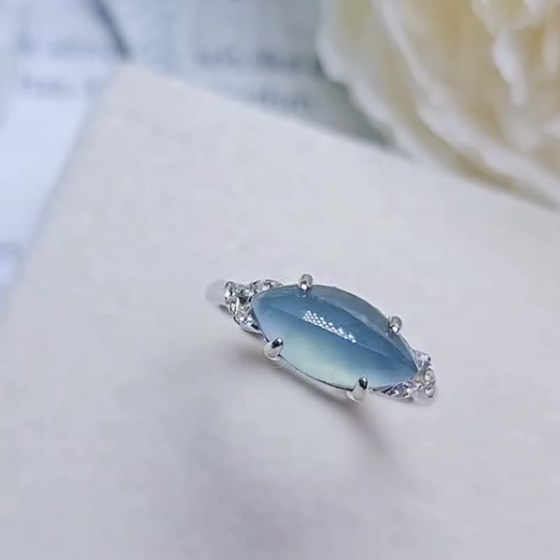 |海蓝女神|A货翡翠冰玻海蓝大马眼12.8mm纯银镀18k戒指 - 戒指 - 玉石 