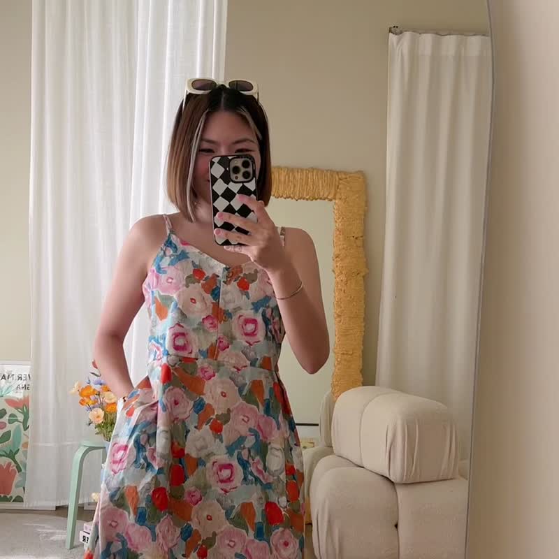 (Spaghetti Strap Dress) Sunny Dress : Orange Blossom橘色 - 洋装/连衣裙 - 棉．麻 橘色