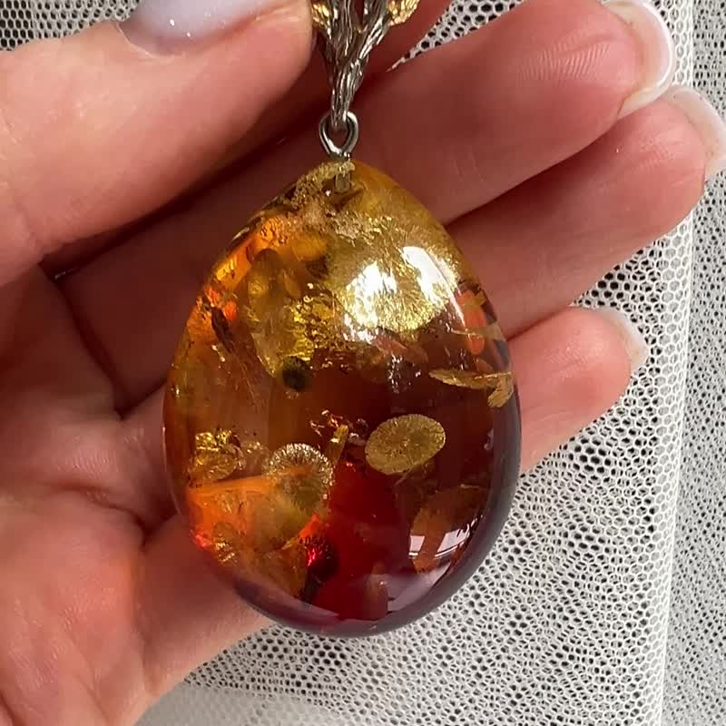 稀有波罗的海琥珀吊饰 | 镀金大号干邑色琥珀饰品 - 戒指 - 半宝石 金色