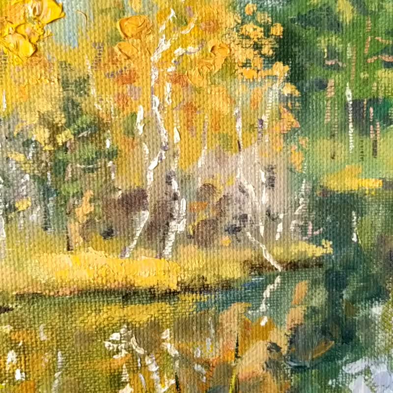 Autumn Walks Painting Lake Birch 油畫原作 Landscape Original Art Nature Forest Art - 海报/装饰画/版画 - 其他材质 多色