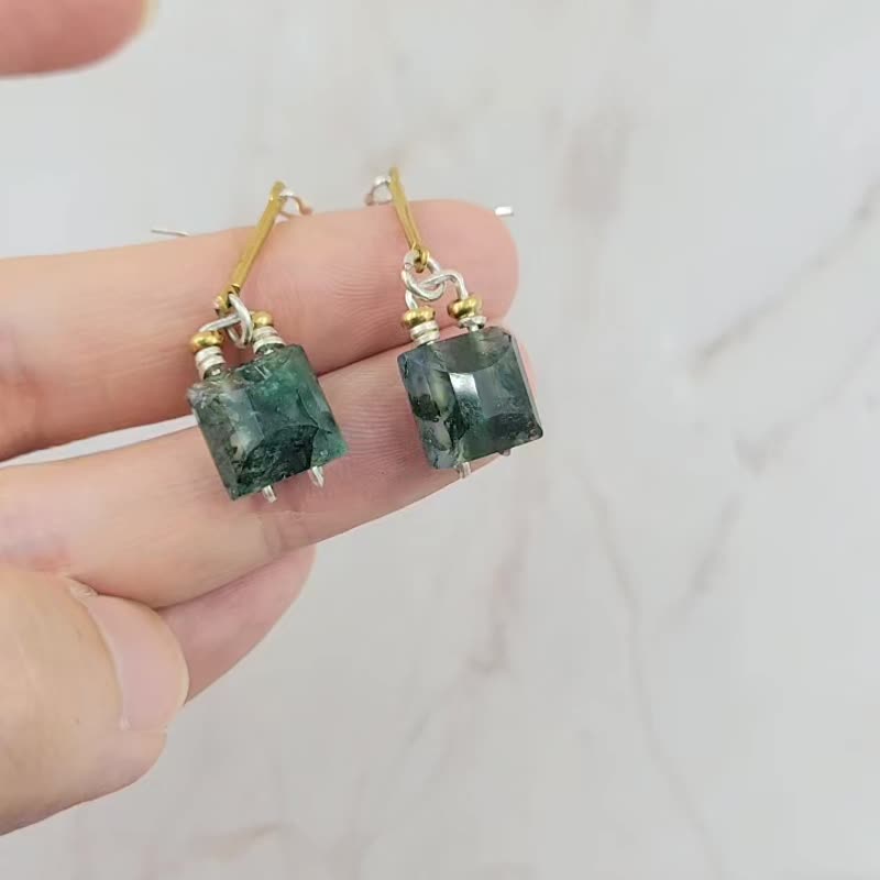 手工绕线 设计感 水草玛瑙 纯银耳环 - 耳环/耳夹 - 银 