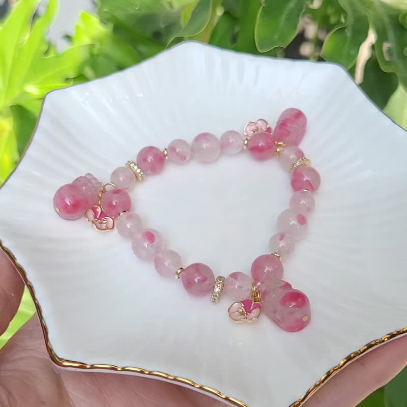 顶级冰玫瑰石 樱花雨 蔷薇辉石 玉化 貔貅 珐琅 手链 单品 礼物 - 手链/手环 - 宝石 粉红色