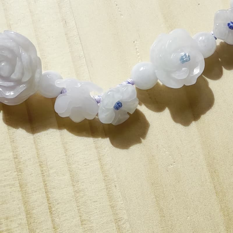 手工編織翡翠手链 — 淡紫低语 - 手链/手环 - 玉石 蓝色