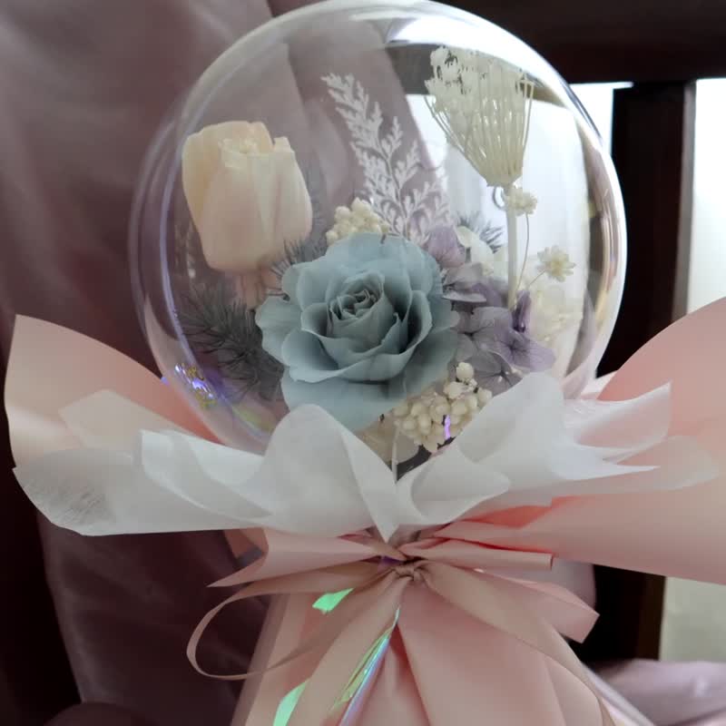 I Love You粉蓝色系郁金香波波球永生花束 - 干燥花/捧花 - 植物．花 粉红色