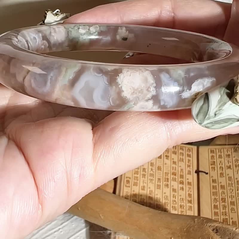 樱花玛瑙手镯 玛瑙手镯冰底小菜园子飘红莫奈花园圆条套镯57-58可 - 手链/手环 - 玉石 