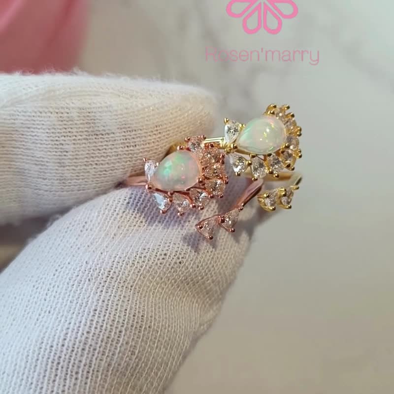 绝美彩虹天然欧泊戒指，纯银925戒台，活围设计。 - 戒指 - 纯银 多色