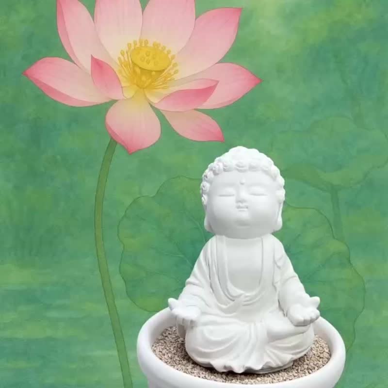 净念吉祥小佛之衲静小盘套组 圭藻粒香氛扩香盘 禅风香氛小物 - 香薰/精油/线香 - 水泥 白色