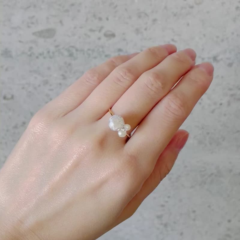 手作戒指  霞草干燥花  淡水珍珠 日本手作家 - 戒指 - 珍珠 白色