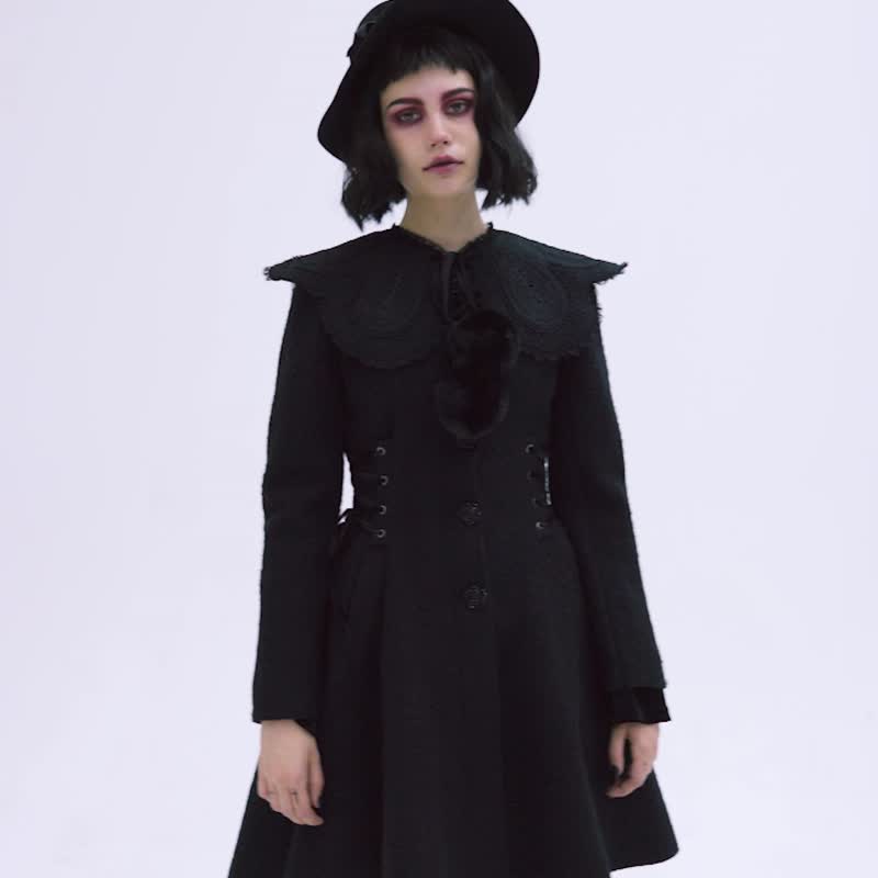 拉普兰魔法学院毛外套 / 可拆毛领 - 女装西装外套/风衣 - 其他材质 黑色