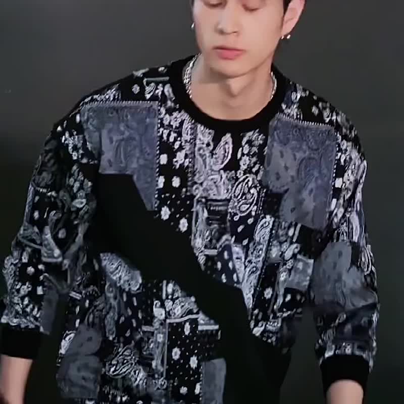 男士复古休闲上衣  裁魂系列印花拼接卫衣 - 男装上衣/T 恤 - 其他材质 