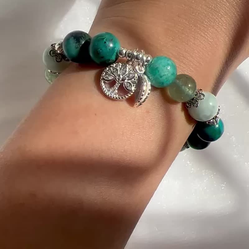 鳯凰石天河石绿海纹绿草莓晶设计款手链 - 手链/手环 - 水晶 绿色