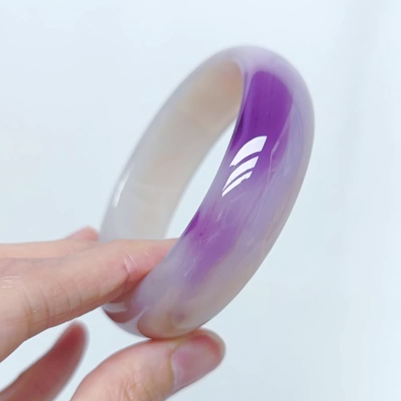 白玉瓍 玛瑙 带紫 紫气东来 富贵 开运 好人缘 手镯 19.5cm 单品 - 手链/手环 - 宝石 紫色