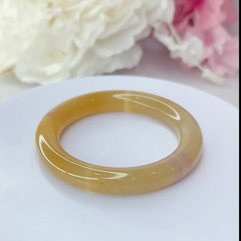 NO.25稀有双色蜜桃黄俏紫 内径 51MM 圈口 佘太翠玉镯 手环 手镯 - 手链/手环 - 玉石 橘色