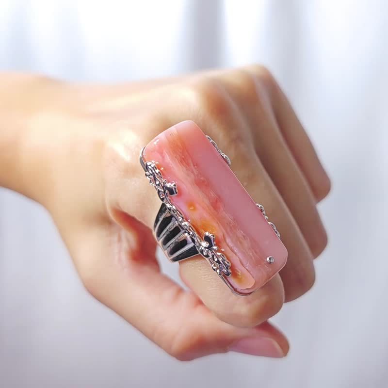 天然粉蛋白石 天使的肌肤 爱与和平 戒指 内径17.5mm 活围 礼物 - 戒指 - 宝石 粉红色