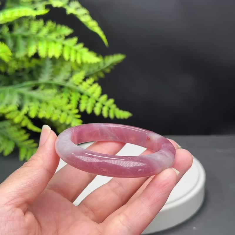 马达加斯加 紫色粉晶手镯 53MM 老料紫粉冰飘玫瑰石英 舒缓情绪 - 手链/手环 - 水晶 紫色