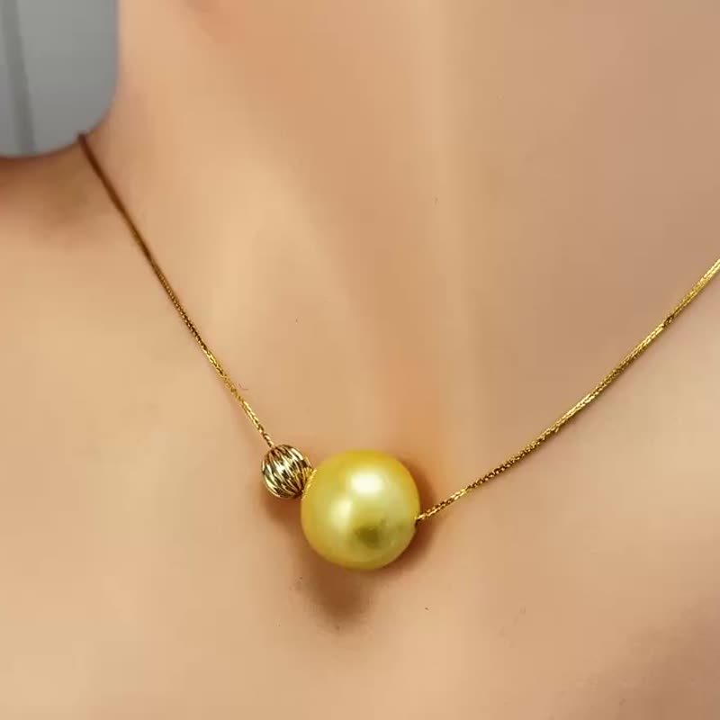 路路通 天然海水珍珠 南洋金珠 18K金 项链 另赠配件 - 项链 - 珍珠 金色