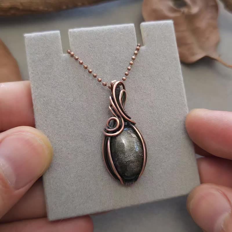 银曜石项链 铜线编织手作天然石饰品 - 项链 - 铜/黄铜 